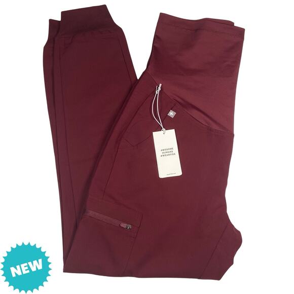 Figs Scrub Pants Women's Small Zamora Maternity Medical Burgundy NEW - Picture 1 of 7